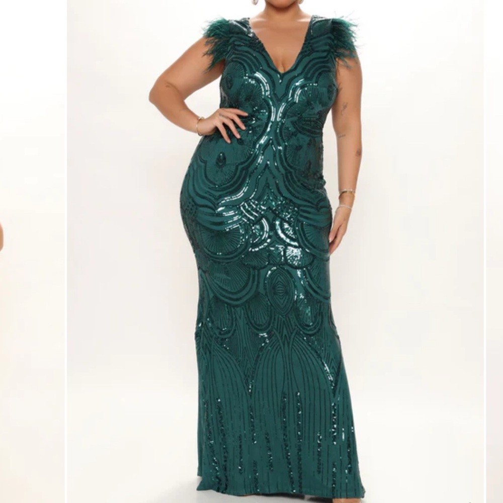 Fashion Nova Elegant Green Sequin Gown - Emerald